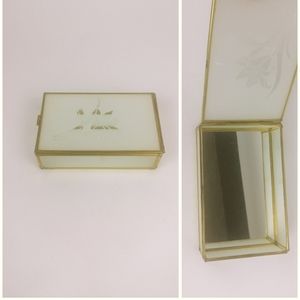 Vintage Rectangular Etched Glass Mirror Jewelry Trinket Box Made In Taiwan R O C